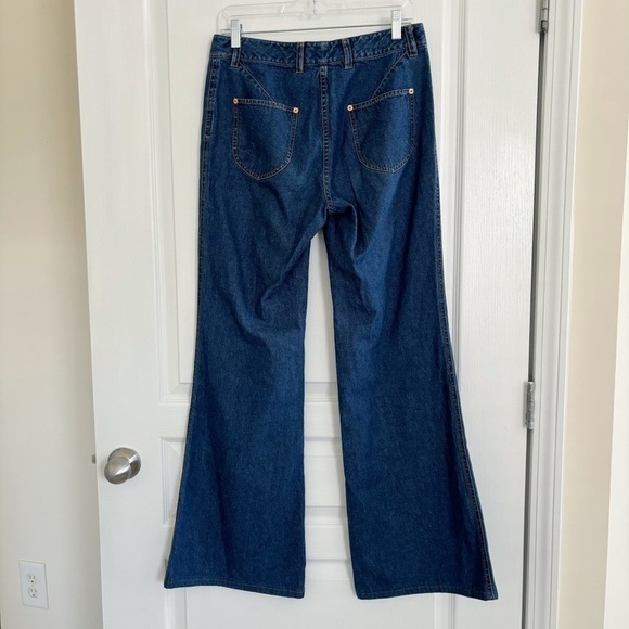 3.1 Phillip Lim Flare Jeans Sz 6 Mid Rise Dark Wash Flap Pockets - Picture 5 of 10